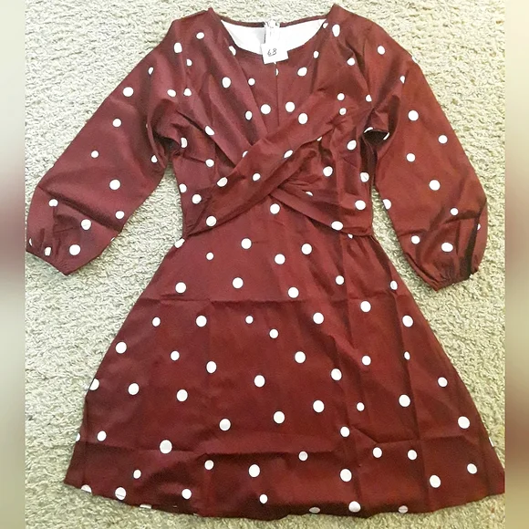 Xs/Small - Burgundy/White Polka Dot Dress W/ Zipper In Back | Color: Red/White | Size: S | Klj100's Closet